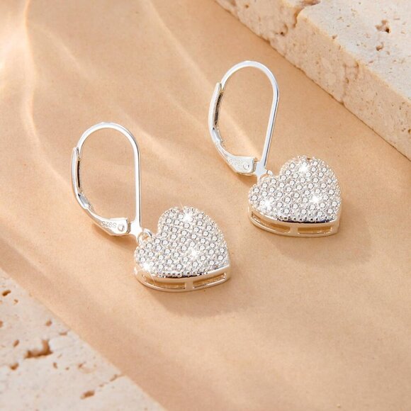 925 Sterling Silver Heart Waterdrop Leverback Hypoallergenic Earring for Women - Picture 7 of 8